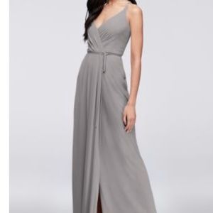David’s Bridal Double-Strap Long Georgette Bridesmaid Wrap Dress